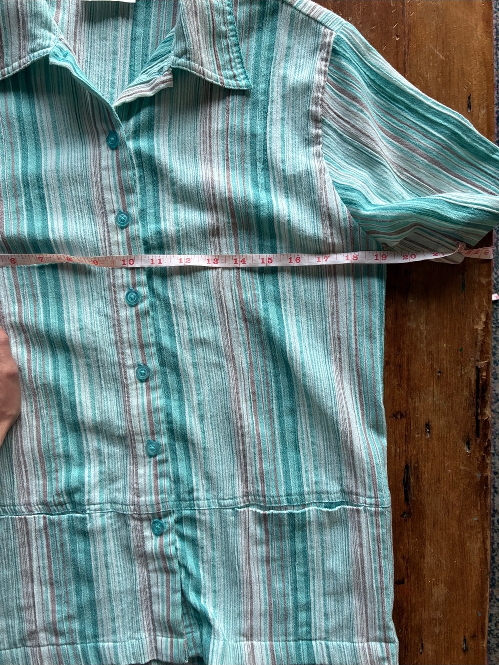 Vintage Carol Reed Boxy Striped Button Up Shirt Aqua - Linen - Picture 6 of 9